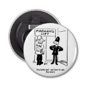 Funny Fireman Firefighter en Policeman Cartoon Button Flesopener (Voorkant)