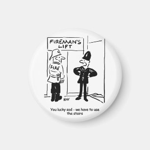 Funny Fireman Firefighter en Policeman Cartoon Magneet