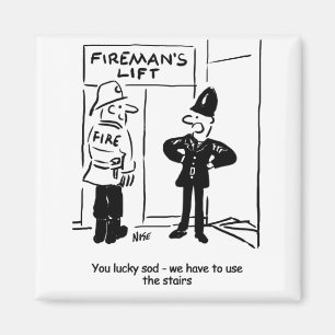 Funny Fireman Firefighter en Policeman Cartoon Magneet