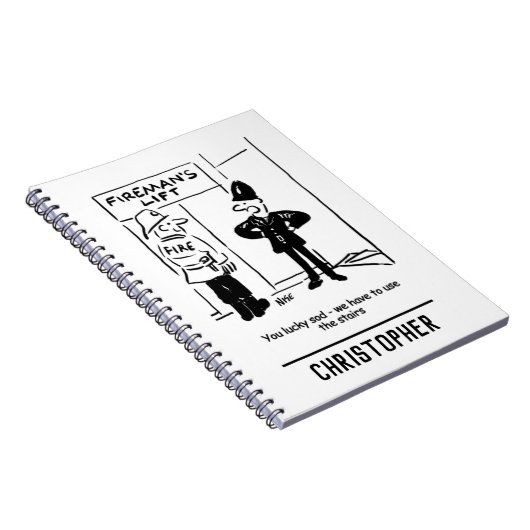 Funny Fireman Firefighter en Policeman Cartoon Notitieboek (Rechterzijde)