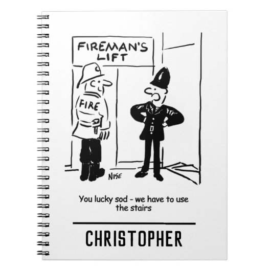 Funny Fireman Firefighter en Policeman Cartoon Notitieboek (Voorkant)