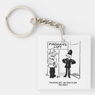 Funny Fireman Firefighter en Policeman Cartoon Sleutelhanger
