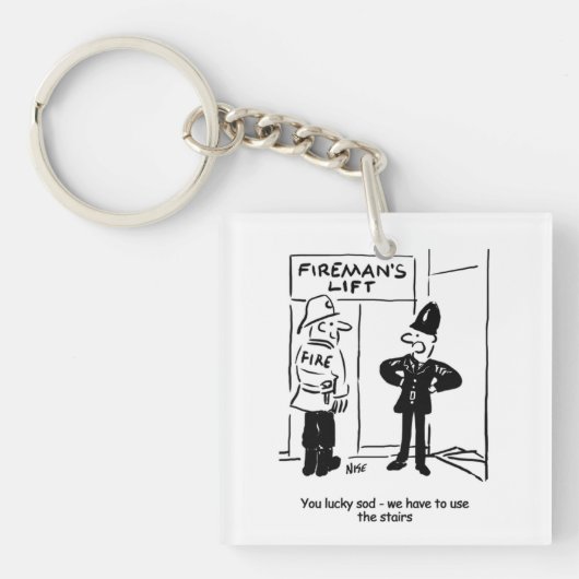Funny Fireman Firefighter en Policeman Cartoon Sleutelhanger (voorkant)
