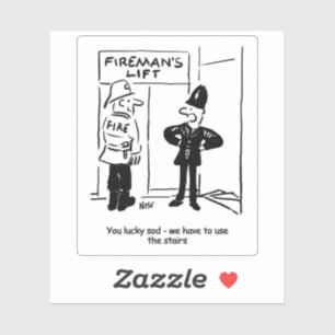 Funny Fireman Firefighter en Policeman Cartoon Sticker