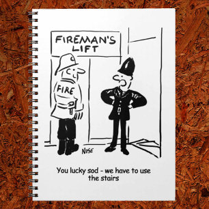 Funny Fireman Firefighter en Polieman Cartoon Notitieboek