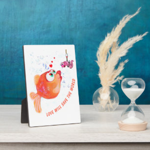 Funny Fish and Worm Love Romantic Cartoon Drawing Fotoplaat
