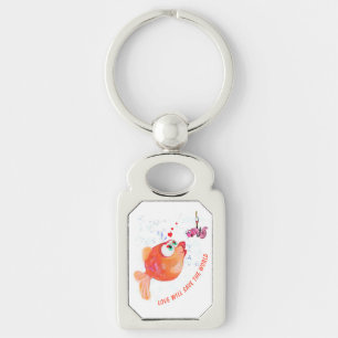 Funny Fish and Worm Love Romantic Cartoon Sleutelh Sleutelhanger