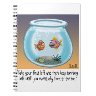 Funny Fish Direction cartoon over leven en dood Notitieboek