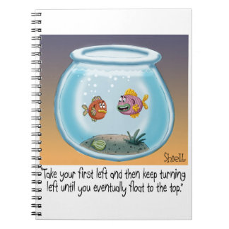 Funny Fish Direction cartoon over leven en dood Notitieboek