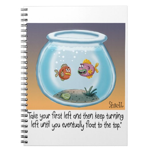 Funny Fish Direction cartoon over leven en dood Notitieboek (Voorkant)