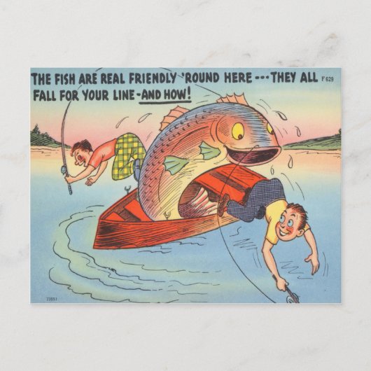Funny Fish Fisherman Briefkaart Vist Cartoon (Voorkant)