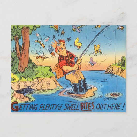 Funny Fish Fisherman Briefkaart Vist Cartoon (Voorkant)