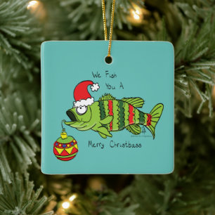 Funny Fish Kerstmis Bass Vist Cute Cartoon Keramisch Ornament