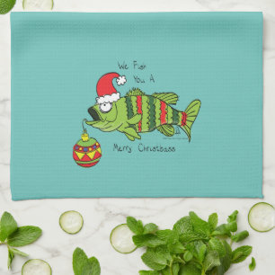 Funny Fish Kerstmis Bass Vist Cute Cartoon Theedoek