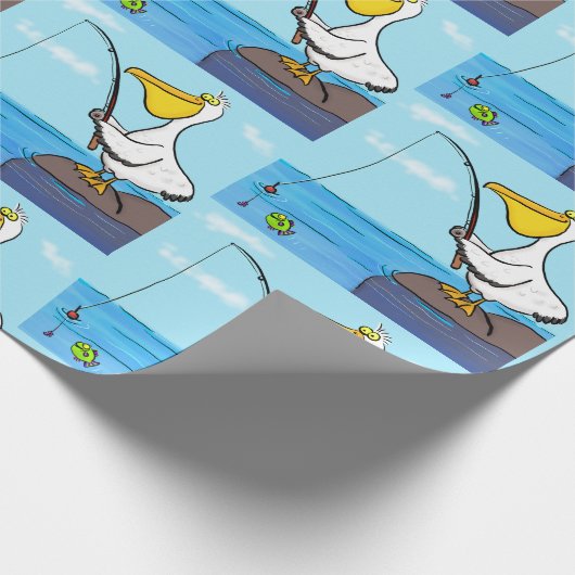 Funny fish pelican cartoon cadeaupapier (Hoek)