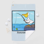 Funny fish pelican cartoon golfhanddoek (Insitu)