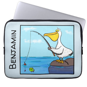 Funny fish pelican cartoon laptop sleeve
