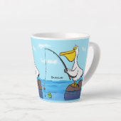 Funny fish pelican cartoon latte mok (Rechterhoek)