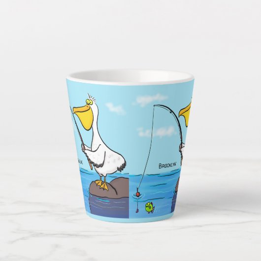 Funny fish pelican cartoon latte mok (Voorkant)