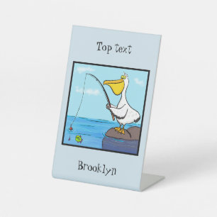 Funny fish pelican cartoon reclamebord met voetstuk