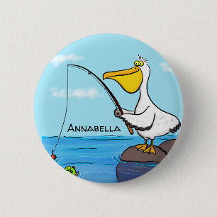 Funny fish pelican cartoon ronde button 5,7 cm