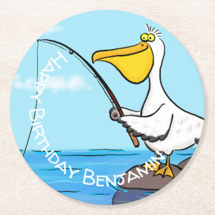 Funny fish pelican cartoon ronde kartonnen onderzetter