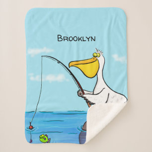 Funny fish pelican cartoon sherpa deken