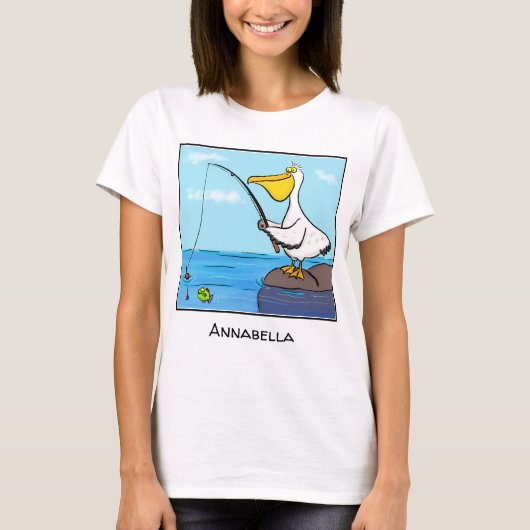 Funny fish pelican cartoon t-shirt (Voorkant)
