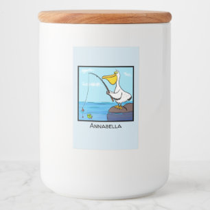 Funny fish pelican cartoon voedselcontainer etiket