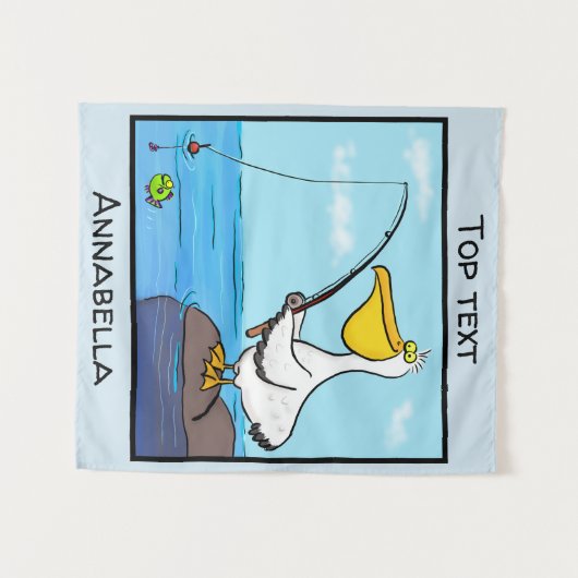 Funny fish pelican cartoon wandkleed (Voorkant (horizontaal))