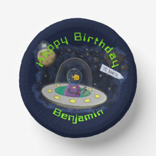 Funny fish UFO space ship cartoon illustration Papieren Kommen
