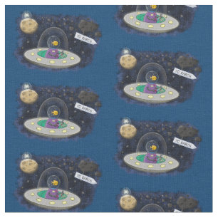 Funny fish UFO space ship cartoon illustration Stof