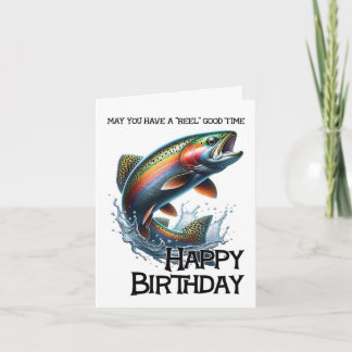 Funny Fisherman Birthday Card with Trout Kaart