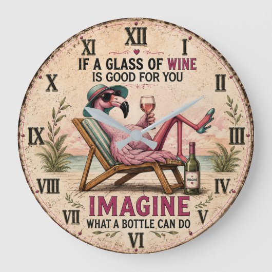 Funny Flamingo Beach Grote Klok (Voorkant)