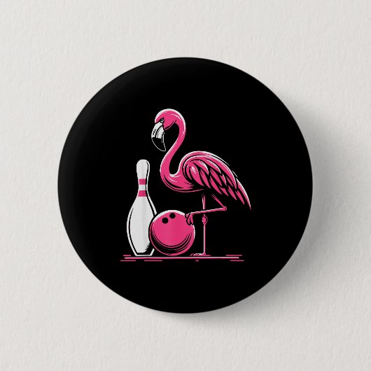 Funny Flamingo Bowling N Bowl Bowler Ronde Button 5,7 Cm (Voorkant)