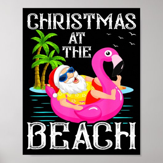 Funny Flamingo Float Santa Claus Christmas At The Poster (Voorkant)