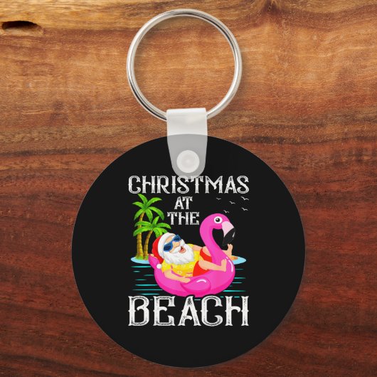 Funny Flamingo Float Santa Claus Christmas At The Sleutelhanger (Voorkant)