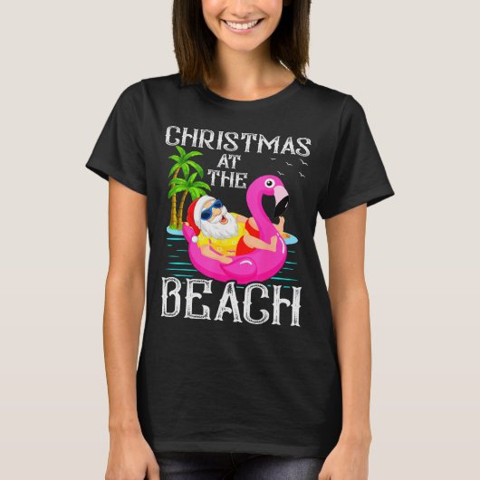 Funny Flamingo Float Santa Claus Christmas At The T-shirt (Voorkant)