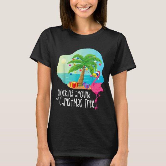 Funny Flamingo Flocking Around The Christmas Tree T-shirt (Voorkant)