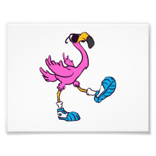 Funny Flamingo met zonnebrillen   Achterkleur kiez Foto Afdruk