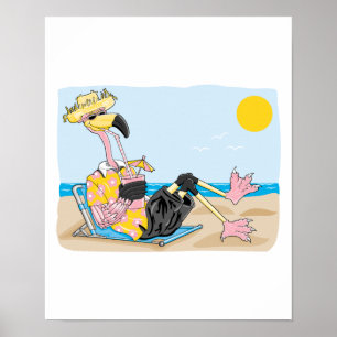 funny flamingo on vacation poster