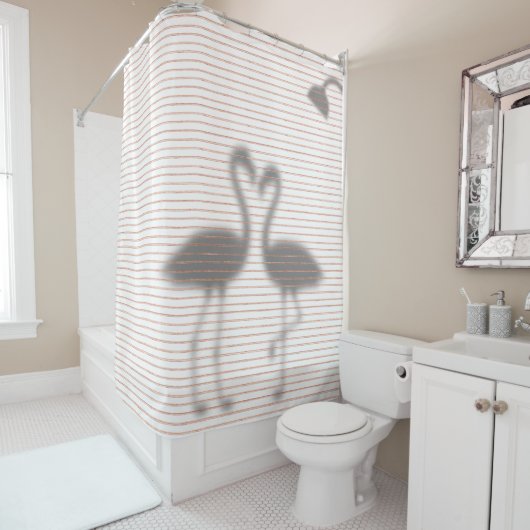 Funny Flamingo Shadow Pink Stripe Douchegordijn (In situ)
