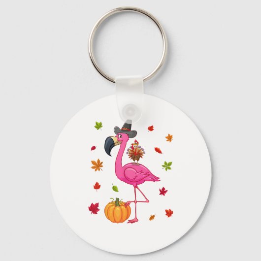 Funny Flamingo Turkey Thanksgiving Pumpkin Sleutelhanger (Voorkant)