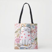 Funny Floral Cat met glas Draagtas (Voorkant)