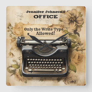 Funny Floral Typewriter wandklok Vierkante Klok