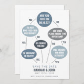 Funny Flow Chart Blue Wedding Save the Date (Voorkant / Achterkant)