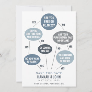 Funny Flow Chart Blue Wedding Save the Date