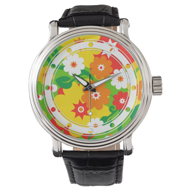 Funny Flower Power Wallpaper Horloge (Voorkant)