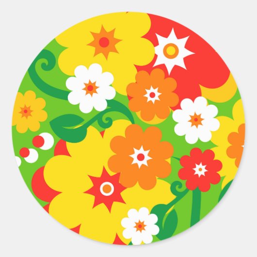 Funny Flower Power Wallpaper Ronde Sticker (Voorkant)