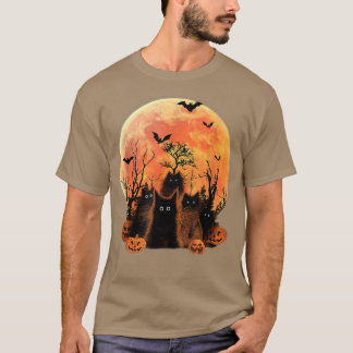 Funny Fluffy Black Cats Moon Pumpkin Bats Halowee T-shirt